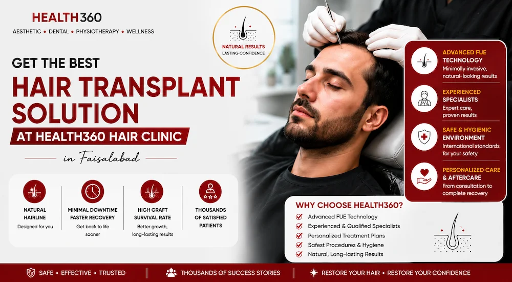 Health360 provides advanced FUE hair transplant solutions with personalized care for hair loss patients in Faisalabad