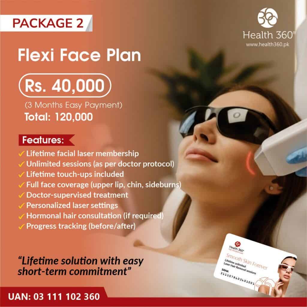 Flexi Face Plan - Health360 3 Months Instalment Package for Lifetime Face Laser Hair Removal